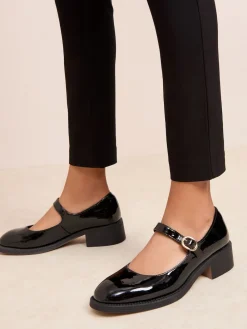 Friends Like These Black Low Block Heel Buckle Patent Faux Leather Maryjane Shoes Online
