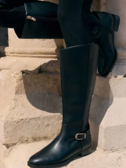 Friends Like These Knee High Buckle Rider Faux Leather Long Boots Black Outlet