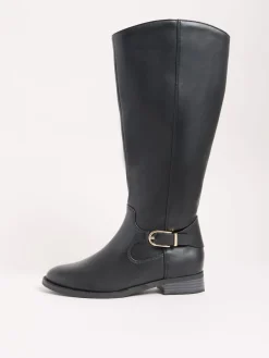 Friends Like These Knee High Buckle Rider Faux Leather Long Boots Black Outlet