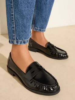 Friends Like These Flat Ruched Comfort Slip On Penny Loafers Black Discount