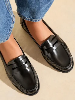 Friends Like These Flat Ruched Comfort Slip On Penny Loafers Black Discount