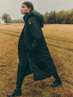 Friends Like These Long Line Hooded Padded Coat Black Best