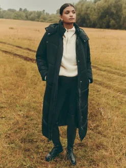 Friends Like These Long Line Hooded Padded Coat Black Best