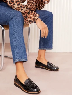 Friends Like These Black Wide Fit Comfort Patent Faux Leather Flat Loafers Best