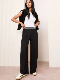 Friends Like These Black Stripe Elasticated Waist Wide Leg Trousers Clearance