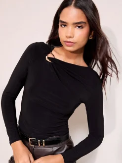 Friends Like These Long Sleeve Buckle Hardware Top Black Best