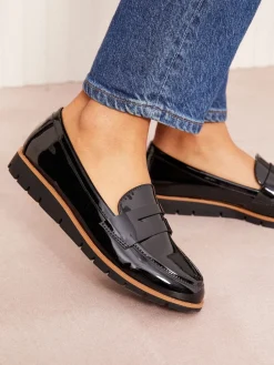 Friends Like These Black Standard Fit Comfort Patent Faux Leather Flat Loafers Sale