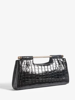 Friends Like These Black Croc Effect Grab Handle Clutch Bag