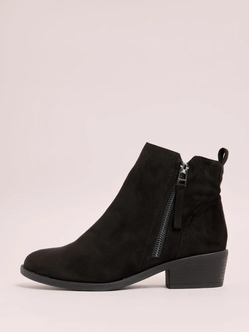 Friends Like These Standard fit Mid Block Heel Side Zip Faux Suede Cuban Boots Black Clearance