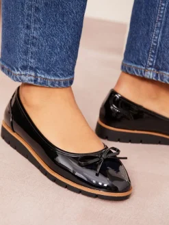 Friends Like These Black Standard Fit Comfort Patent Faux Leather Flat Ballerina Shoes Clearance