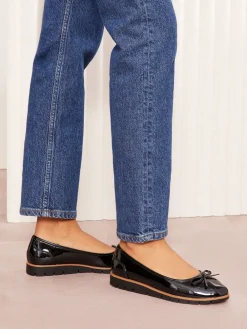 Friends Like These Black Standard Fit Comfort Patent Faux Leather Flat Ballerina Shoes Clearance