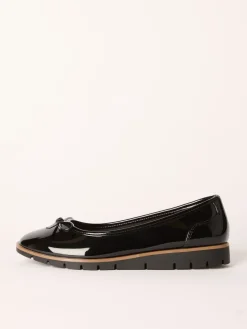Friends Like These Black Standard Fit Comfort Patent Faux Leather Flat Ballerina Shoes Clearance