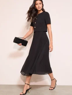 Friends Like These Button Down 2-In-1 Pleated Dress Black Clearance