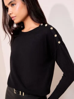 Friends Like These Black Petite Button Shoulder Jumper Discount