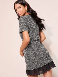 Friends Like These Boucle 2-In-1 Peplum Hem Dress Black Hot