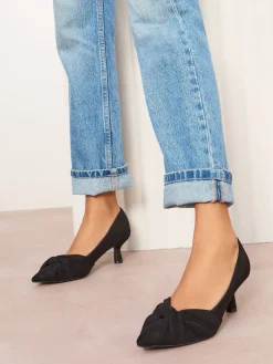 Friends Like These Standard Fit Twist Detail Kitten Heel Faux Suede Courts Black Outlet