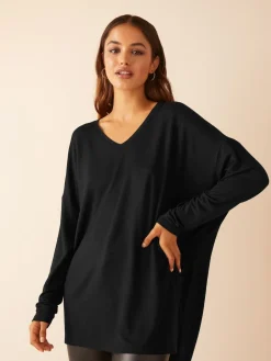 Friends Like These Black Soft Jersey V-Neck Long Sleeve Tunic Top Online