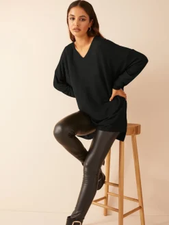 Friends Like These Black Soft Jersey V-Neck Long Sleeve Tunic Top Online