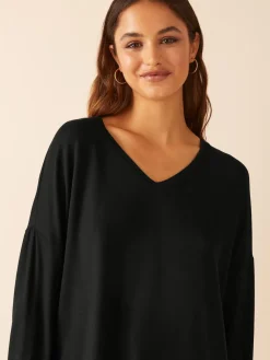 Friends Like These Black Soft Jersey V-Neck Long Sleeve Tunic Top Online