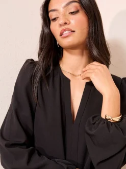 Friends Like These Long Sleeve Pleat Front Detail Blouse Black Clearance