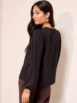 Friends Like These Long Sleeve Pleat Front Detail Blouse Black Clearance