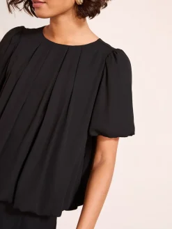Friends Like These Short Sleeve Bubble Hem Pleated Blouse Black Online