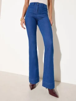 Friends Like These Blue High Waist Pocket Flare Jeans Sale