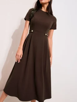 Friends Like These Tab Detail Short Sleeve Midi Tailored Dress Brown Online