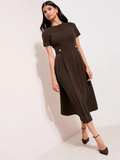 Friends Like These Tab Detail Short Sleeve Midi Tailored Dress Brown Online