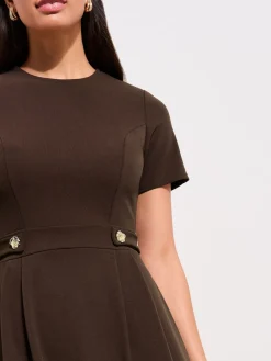 Friends Like These Tab Detail Short Sleeve Midi Tailored Dress Brown Online