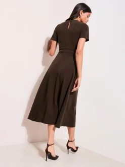 Friends Like These Tab Detail Short Sleeve Midi Tailored Dress Brown Online