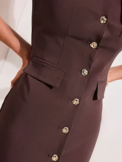 Friends Like These Sculpting Stretch Button Midi Dress Brown Hot