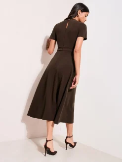 Friends Like These Petite Tab Detail Short Sleeve Midi Tailored Dress Brown