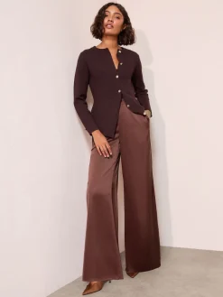 Friends Like These Super Wide Leg Satin Trousers Brown Hot