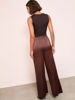 Friends Like These Super Wide Leg Satin Trousers Brown Hot