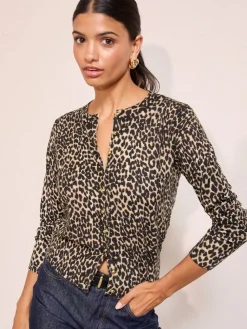 Friends Like These Animal Dome Button Cardigan Brown Clearance