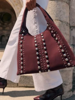 Friends Like These Burgundy Red Studded Slouchy Tote Bag New