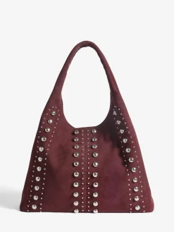 Friends Like These Burgundy Red Studded Slouchy Tote Bag New