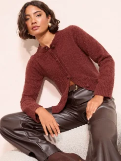 Friends Like These Boucle Cardigan Burgundy Red Online