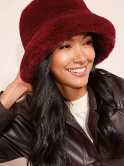 Friends Like These Faux Fur Bucket Hat Burgundy Red Online
