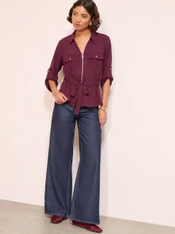 Friends Like These Utility Style Tie Waist Shirt Burgundy Online