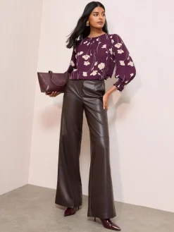 Friends Like These 3/4 Sleeve Shirred Cuff Blouse Burgundy Floral Print Discount