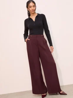 Friends Like These Adjustable Waist Premium Wide Leg Trousers Burgundy
