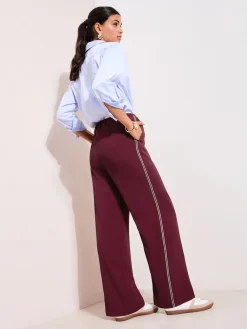 Friends Like These Petite Crochet Trim Wide Leg Trousers Burgundy Red Online