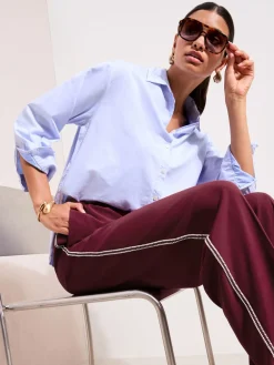 Friends Like These Petite Crochet Trim Wide Leg Trousers Burgundy Red Online