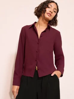 Friends Like These Boxy Covered Button Shirt Burgundy Red