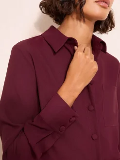 Friends Like These Boxy Covered Button Shirt Burgundy Red