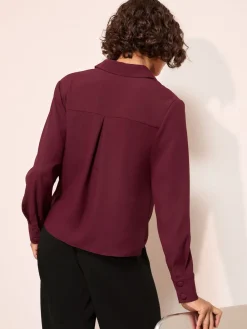 Friends Like These Boxy Covered Button Shirt Burgundy Red