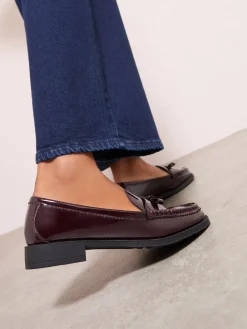 Friends Like These Patent Faux Leather Comfort Bow Smart Loafers Burgundy Red Sale