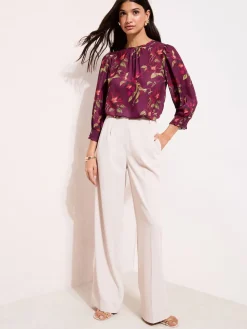 Friends Like These 3/4 Sleeve Shirred Cuff Blouse Burgundy Floral Outlet